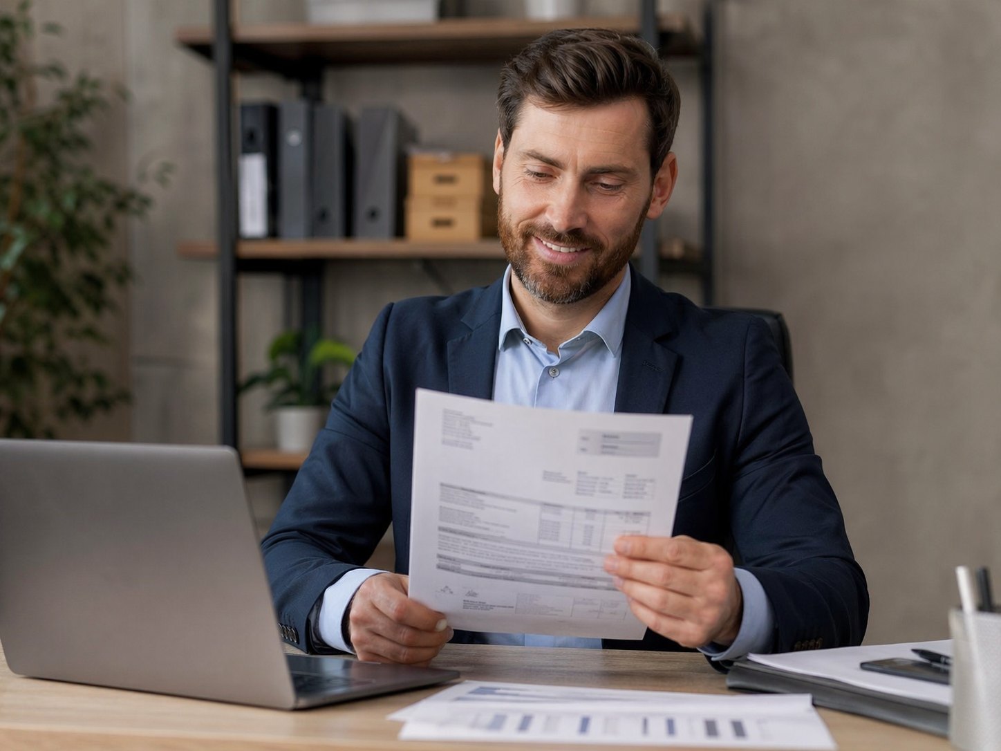 Persona revisando documentos en un negocio