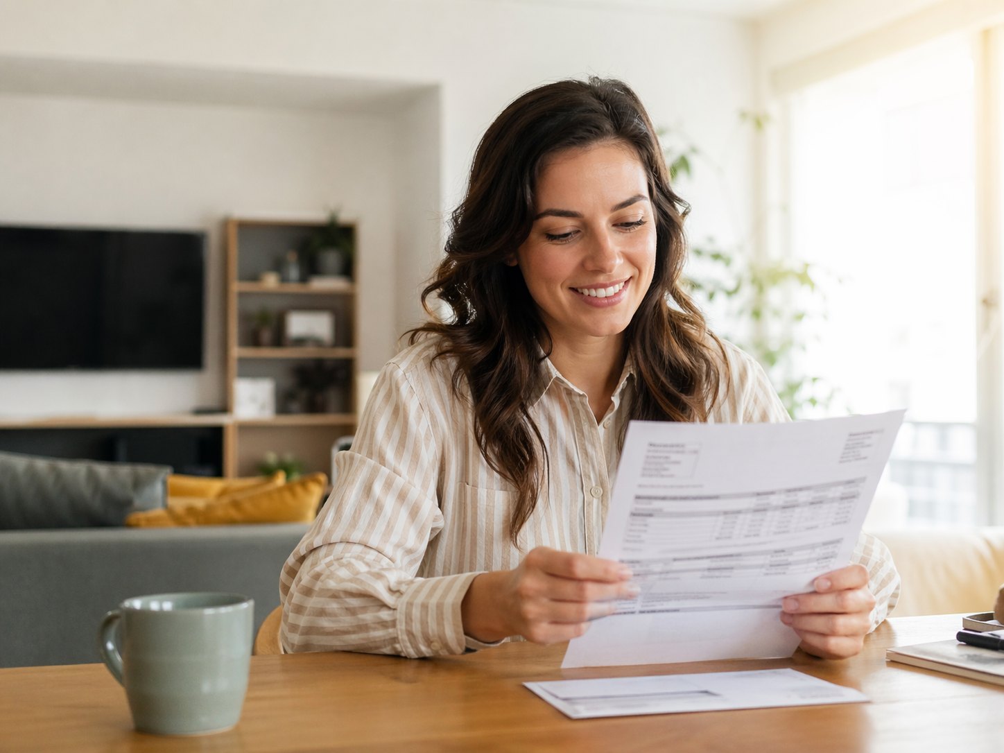 Persona revisando una factura en casa